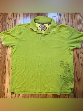 Robert Graham Polo Shirt 2XL Lime Green Embroidered Short Sleeve Loud Luxury
